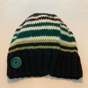 Cozy Striped Knit Beanies hats tuques with Decorative Button Women Men Acrylic